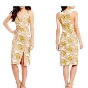 Gianni Bini Beckham Cutout Sheath  Dress Size XS Jaquard Floral Fabric With Slit